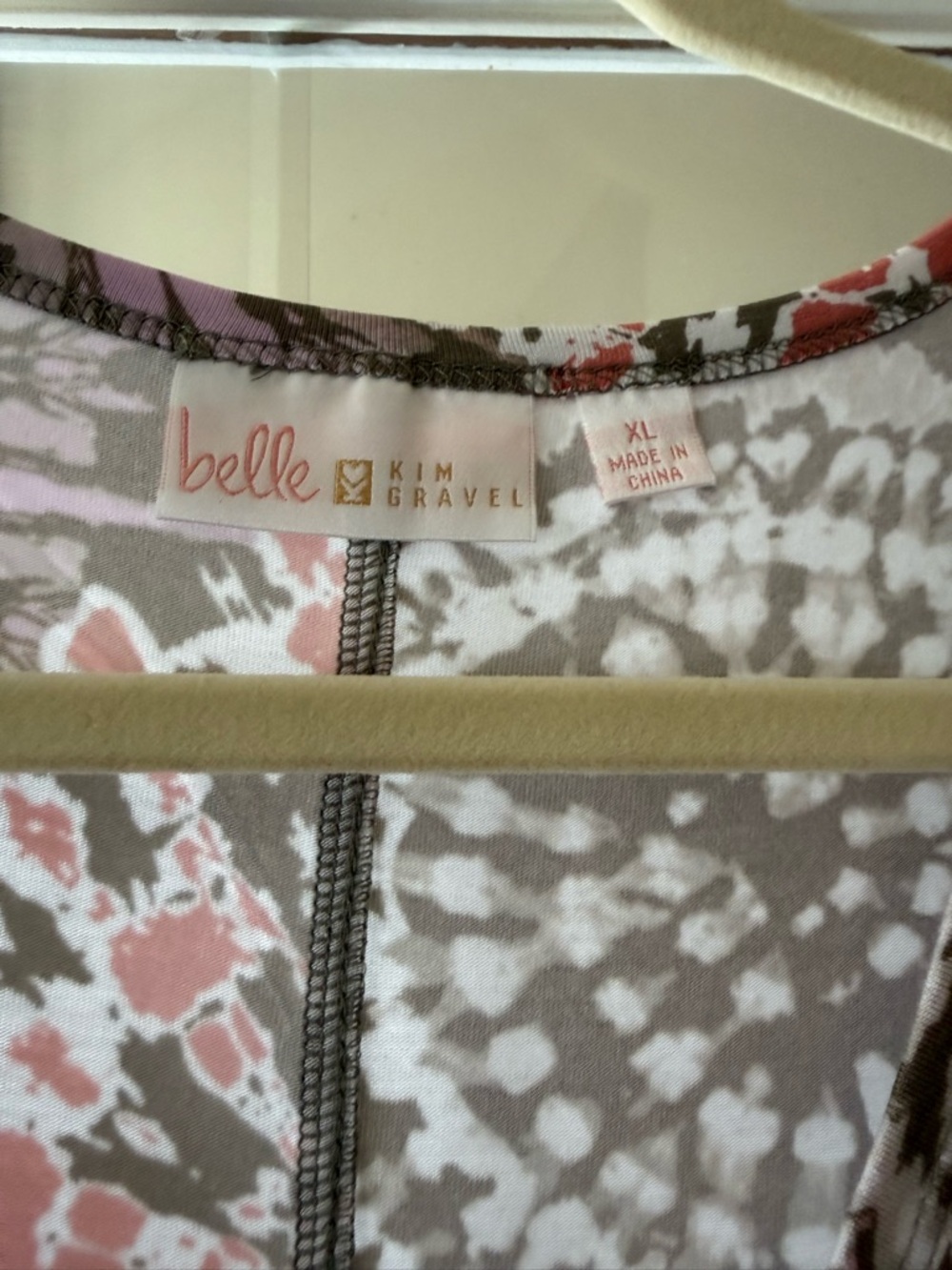 Belle by Kim Gravel Floral-Print midi dress in Pink and Taupe.    Left-side slit